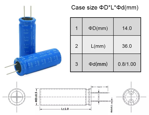 batería solar radial de 2.7v Supercapacitor, 500f célula solar Supercapacitor